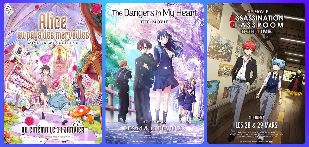 Annonce de la sortie en France au cinéma des films Assassination Classroom, The Dangers in My Heart et Alice au pays des merveilles.