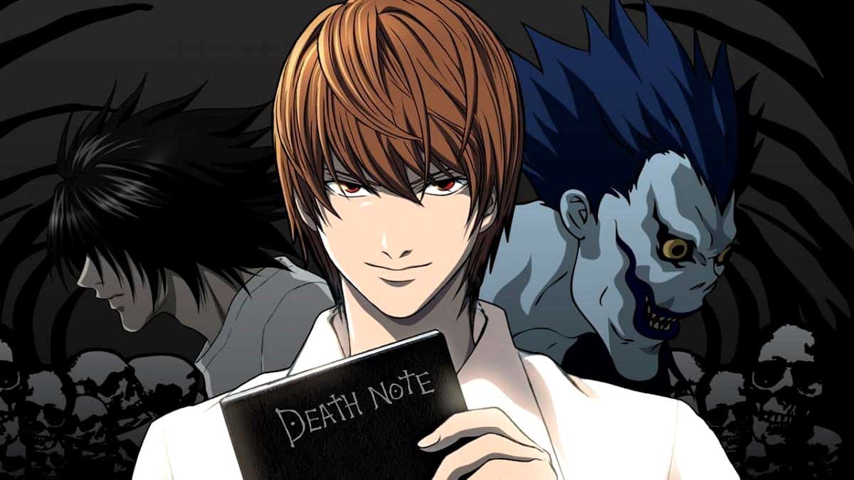 L, Ryuk et Light tenant le Death Note