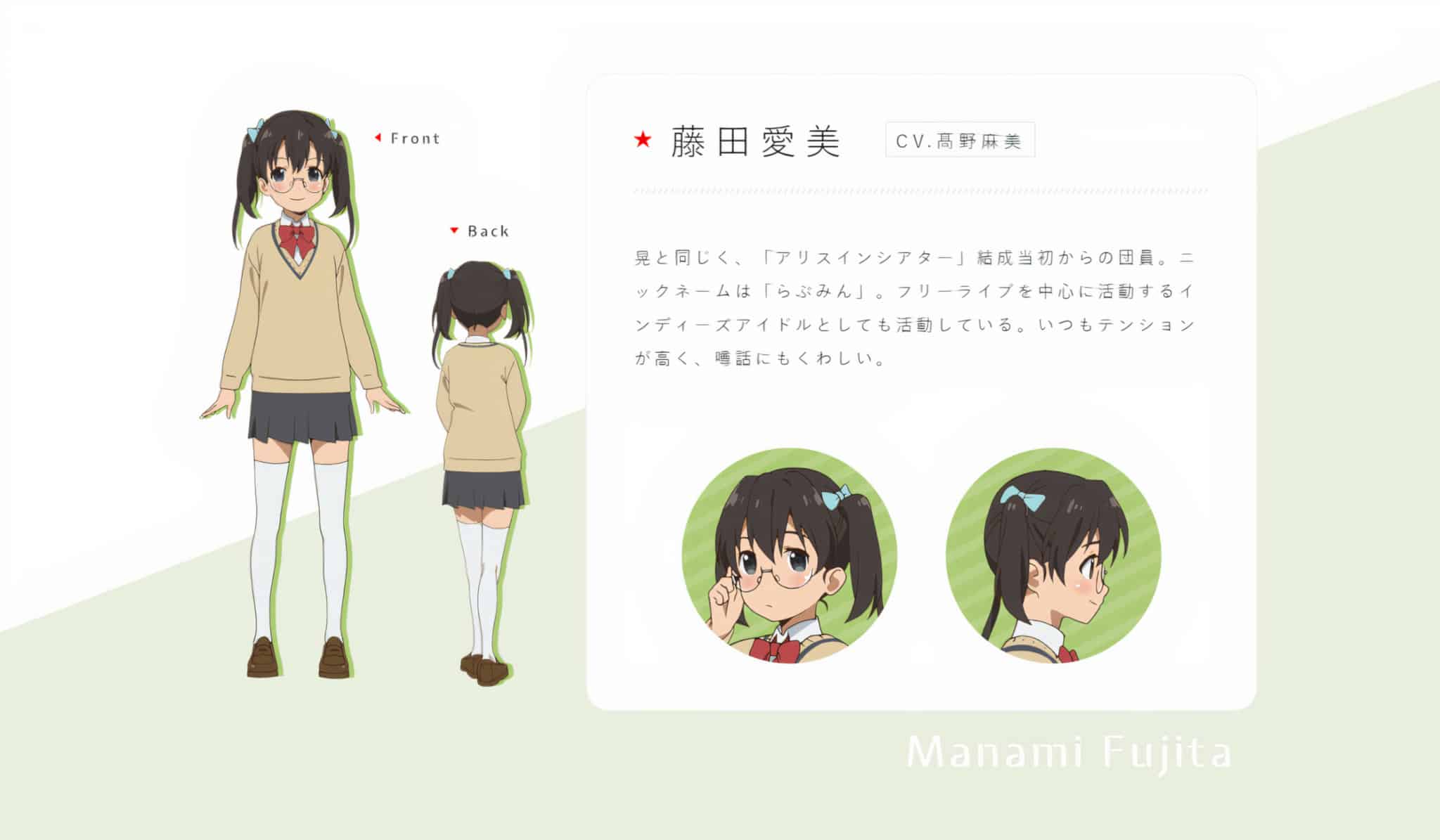 Design de Manami Fujita dans anime Gekidol