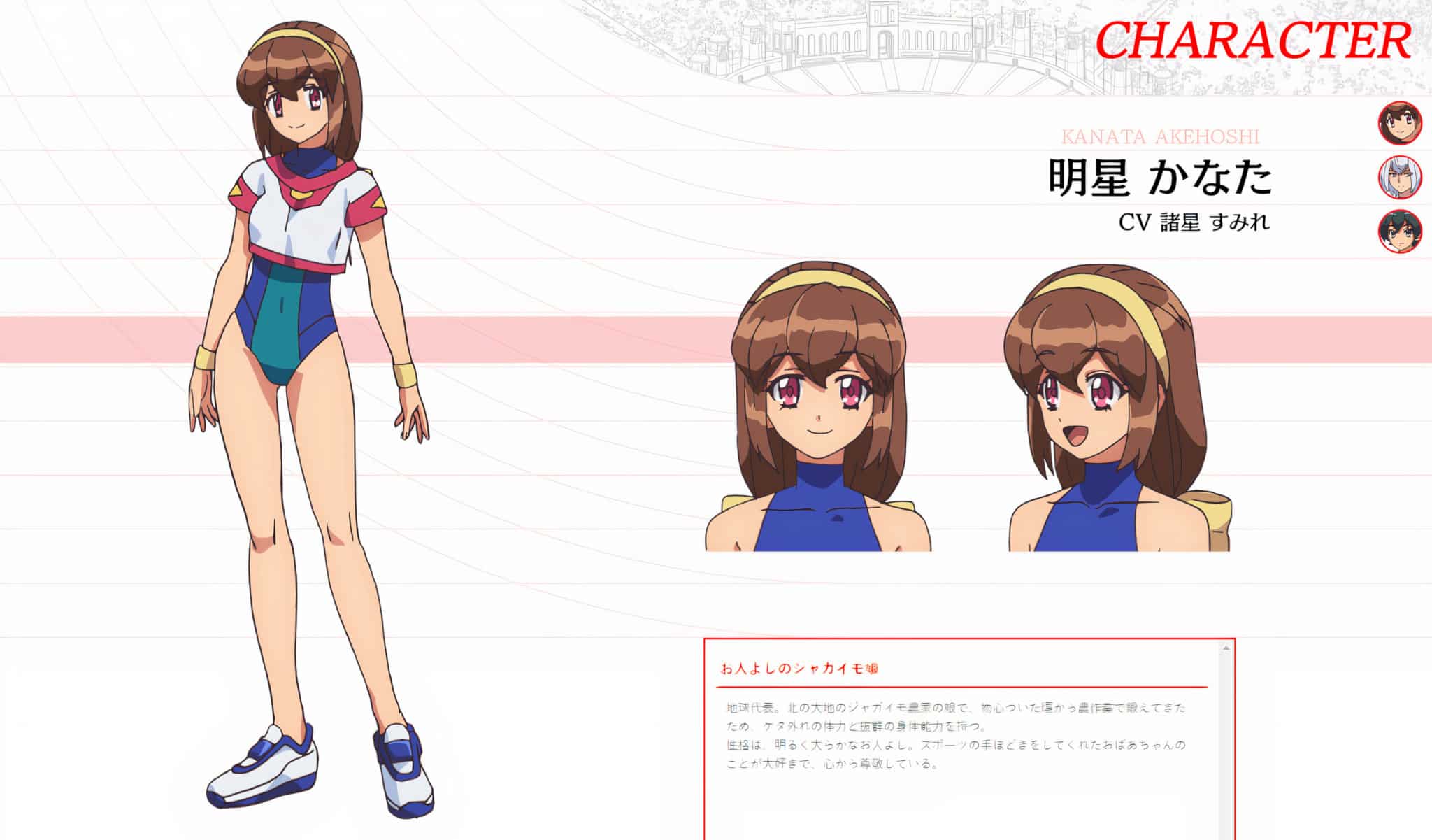 Chara Design de Kanata Akehoshi pour l'anime Battle Athletess Daiundokai ReSTART