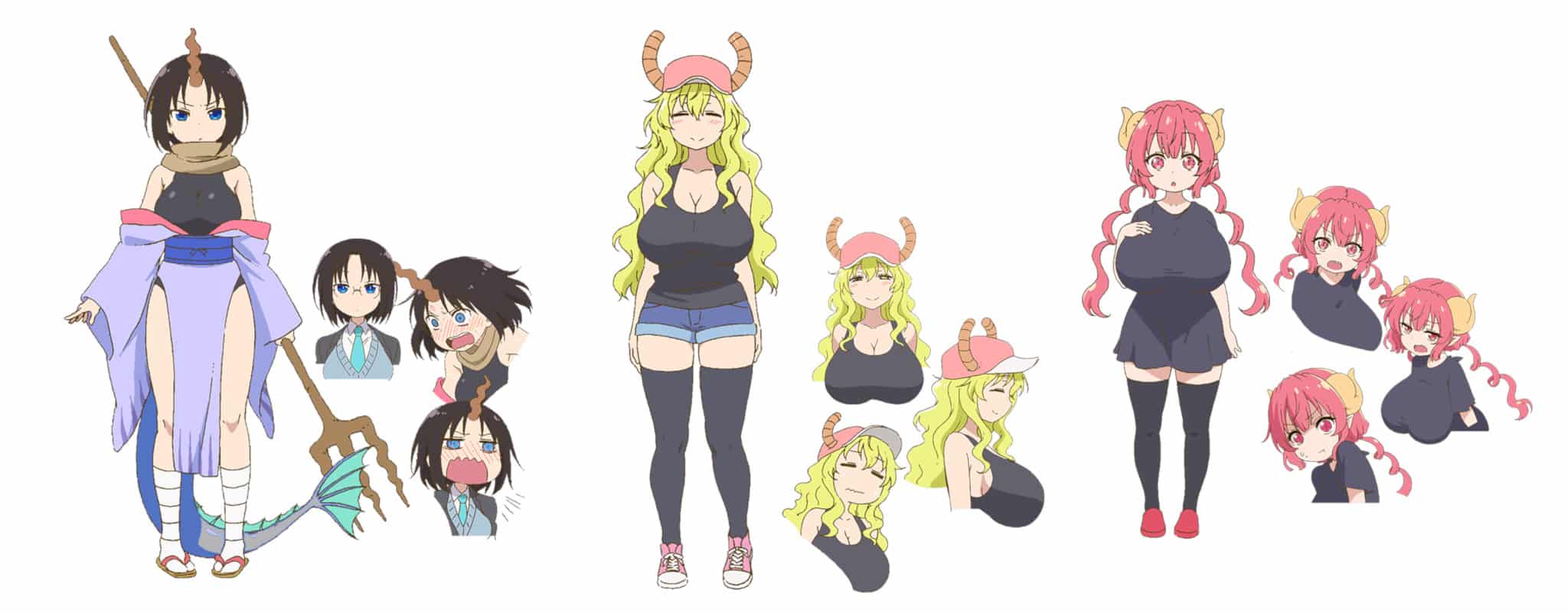 Chara Design de Elma, Lucoa et Iruru pour anime Miss Kobayashis Dragon Maid Saison 2
