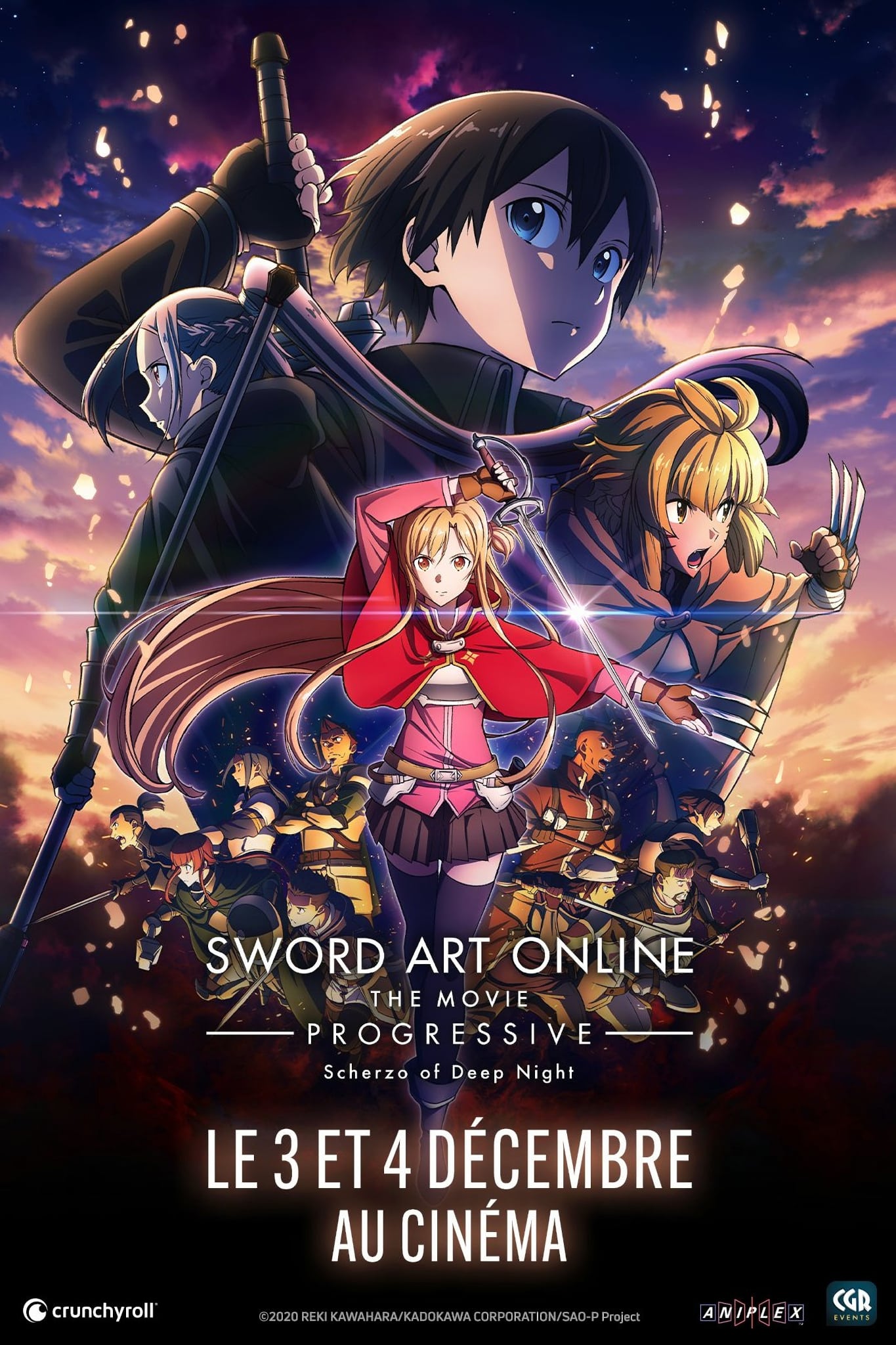 Affiche française du film Sword Art Online : Scherzo of Deep Night, avec annonce de la date de sortie du film pour les 3 et 4 décembre