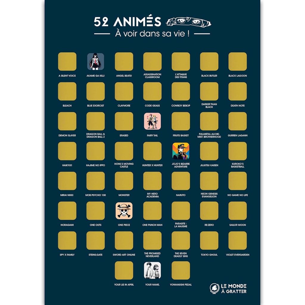 Affiche à gratter d'animes à voir.