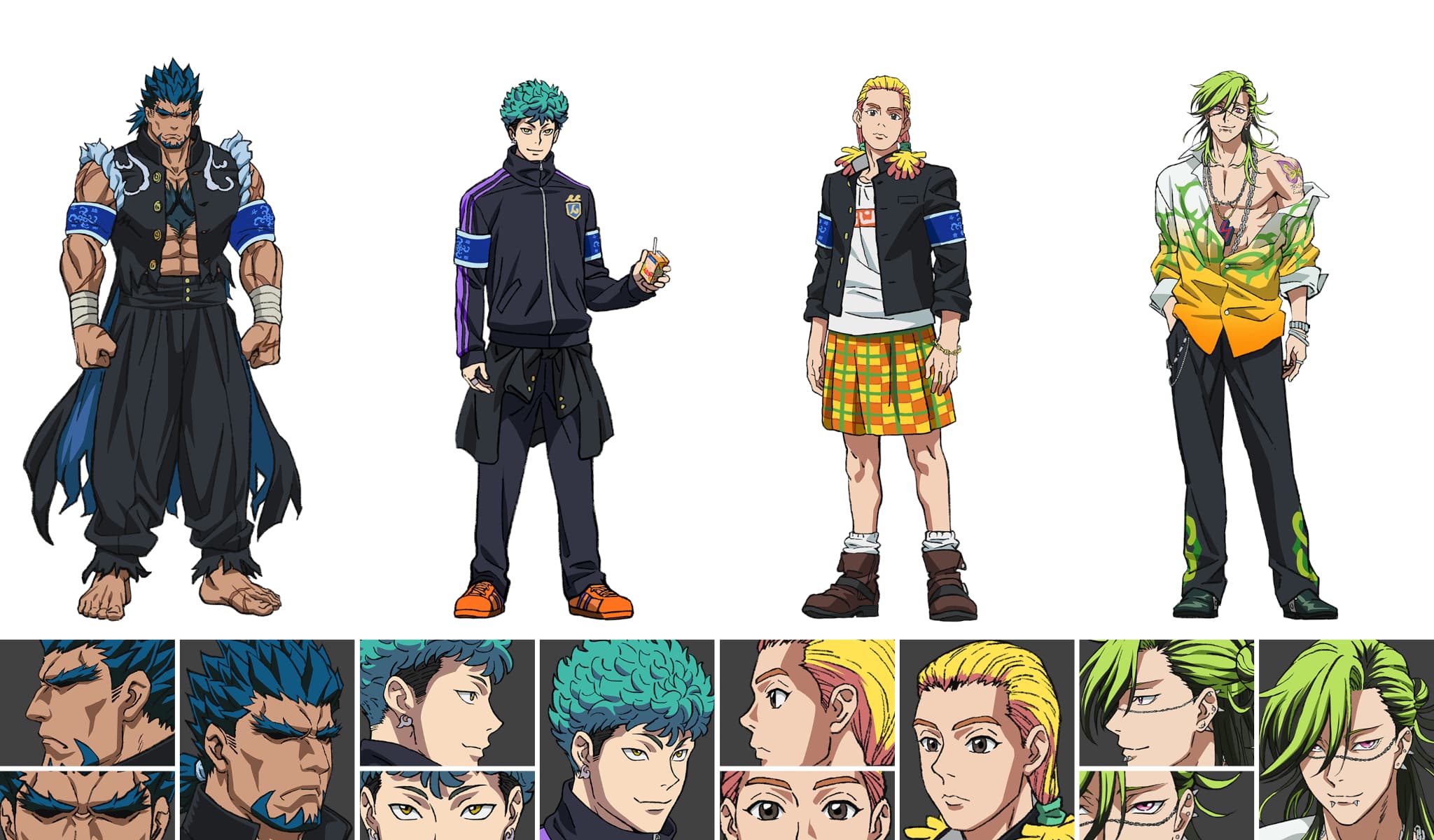 Character Design de Kenichiro, Zabu, Komao et Marito pour l'anime original Bucchigiri