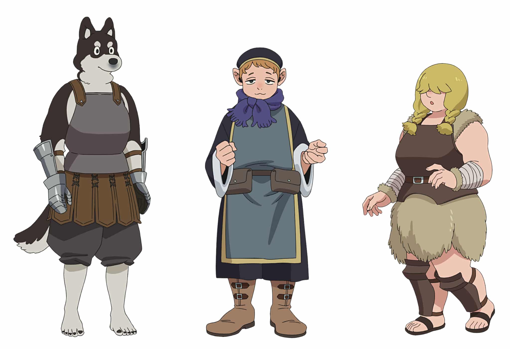Character Design de Kuro, Holm et Daya pour l'anime Delicious in Dungeon