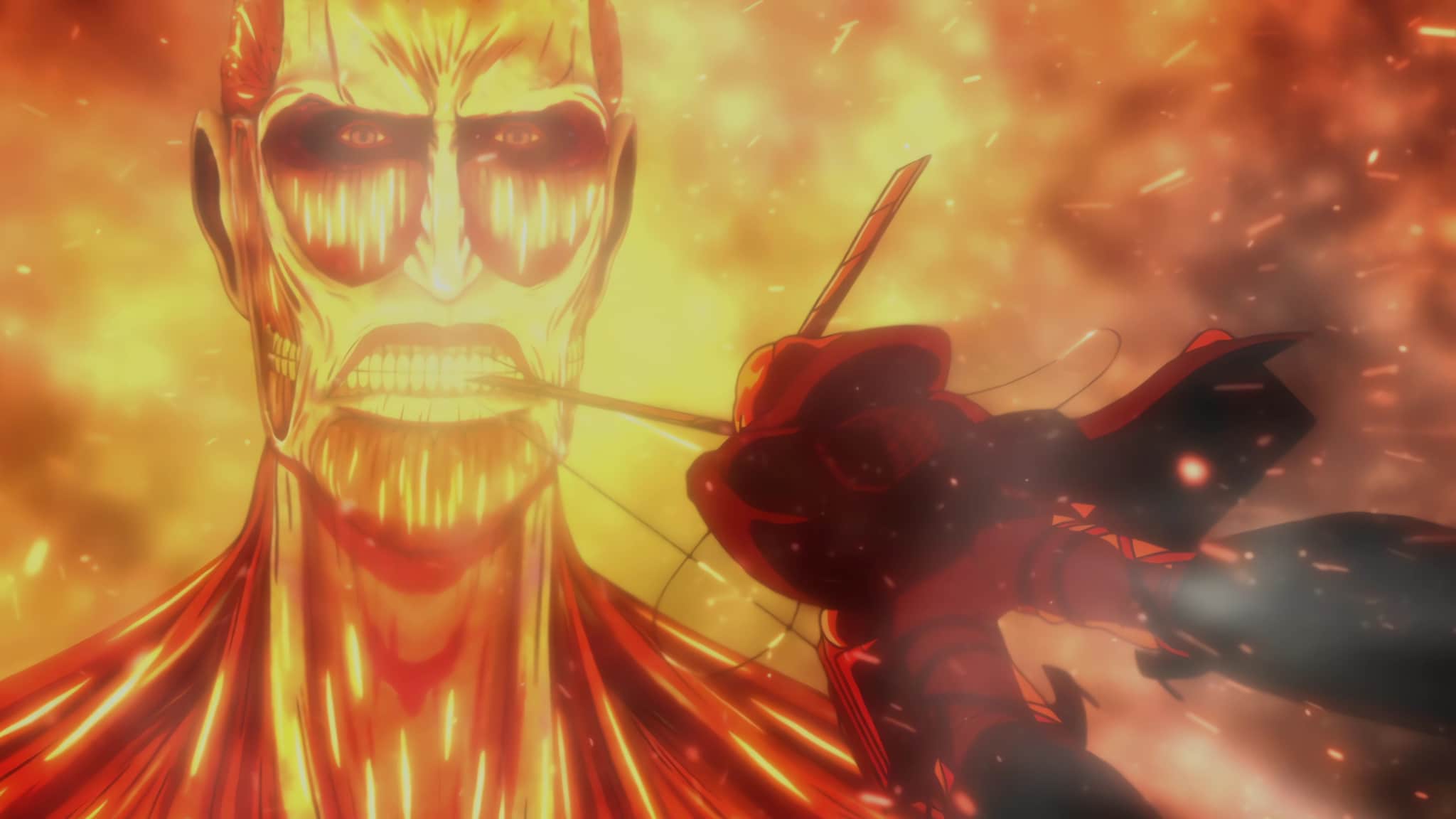 Armin se sacrifie face à Bertolt lors de la saison 3 de l'anime Shingeki no Kyojin