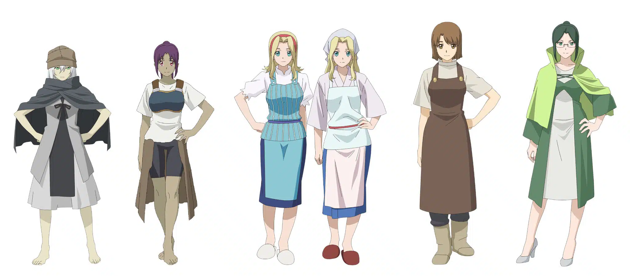 Character design de Hobsei, Hobsato, des jumelles, de la forgeronne et de l'alchimiste pour l'anime Re:Monster.