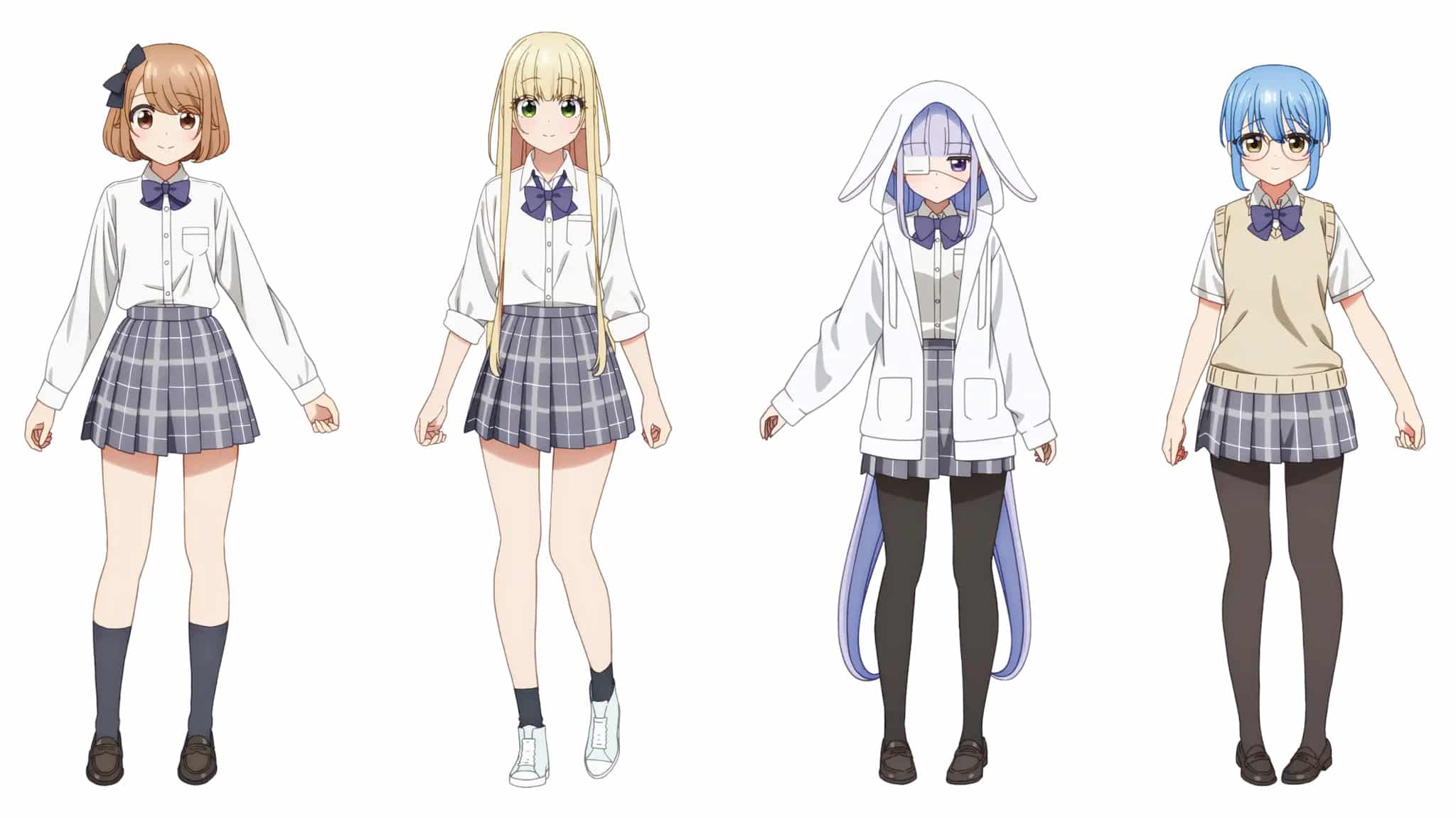 Character Design de Tsumugi Tsutsumi, Noeru Izumi, Lilishka et Hisui Tsurumi pour l'anime Studio Apartment, Good Lighting, Angel Included