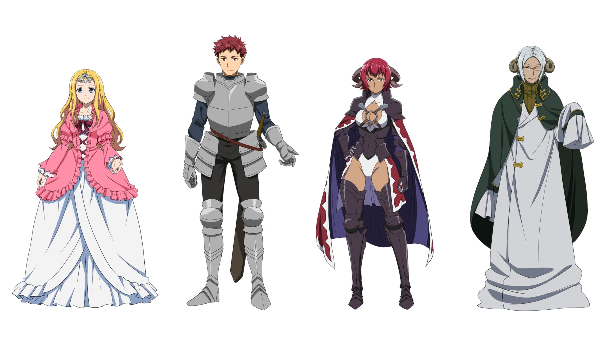 Character Design de Celia, Aruku, Amilia et Hyriluk pour l'anime The Wrong Way to Use Healing Magic