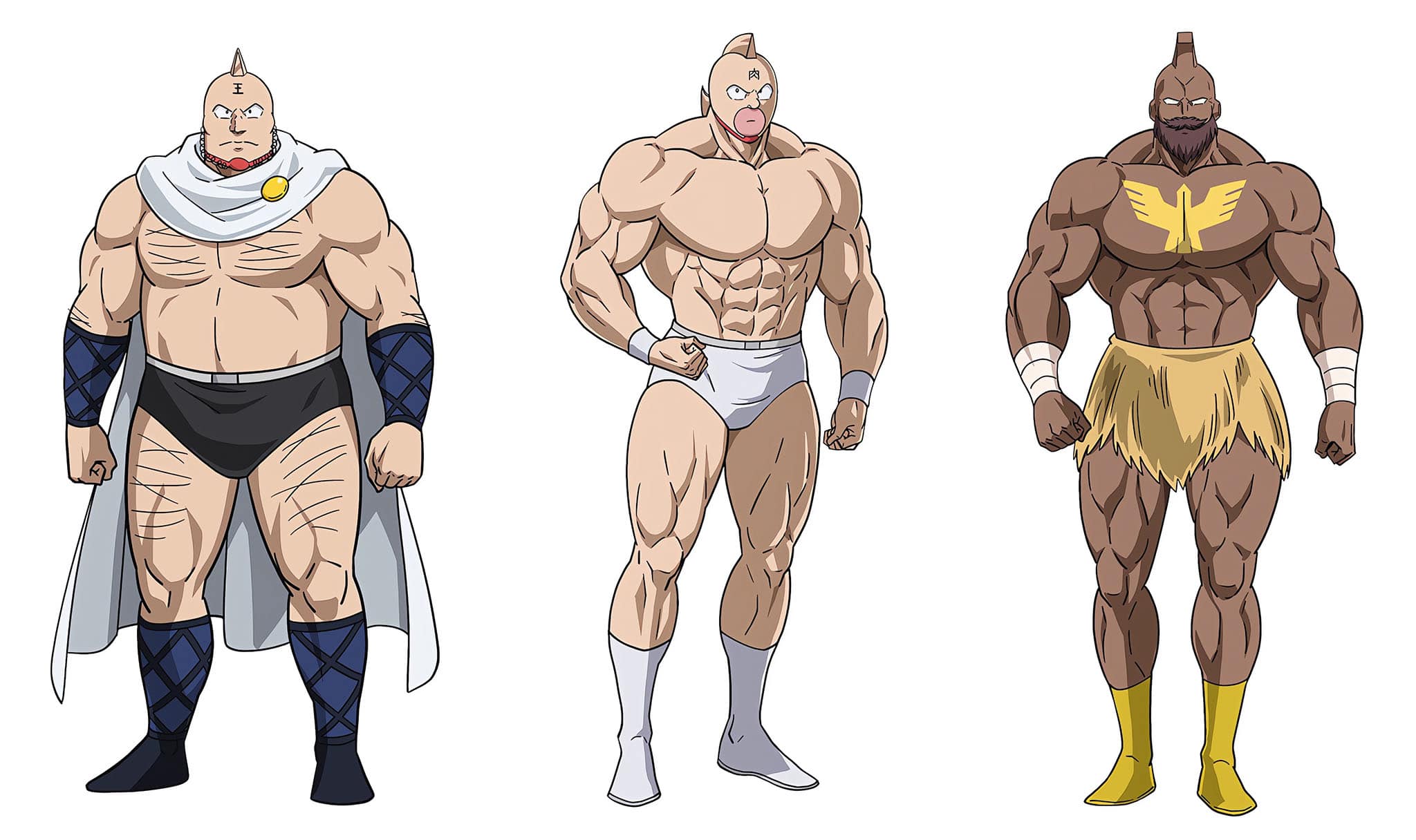 Character design de Mayumi Kinniku, Kinnikuman et Prince Kamehame pour l'anime Kinnikuman 2024 : Perfect Origin Arc