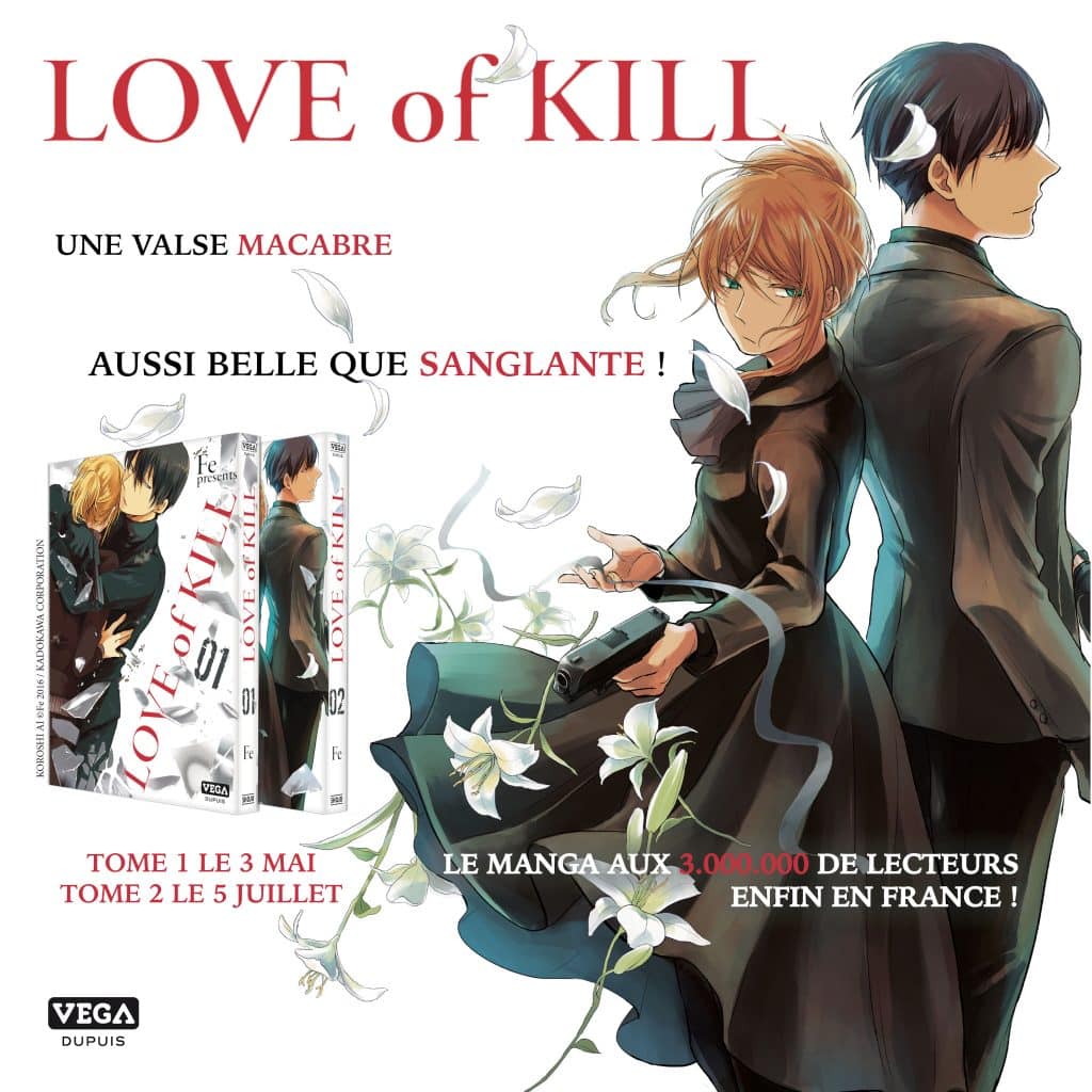 Annonce de la date de sortie en France du manga LOVE of KILL aux éditions Vega-Dupuis.