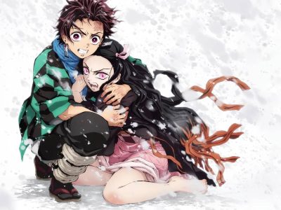Tanjiro et sa soeur Nezuko dans la neige